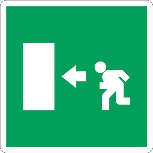 GLOBAL CARTELLO SEGNALETICO QUADRATO - SIMBOLO USCITA DI EMERGENZA A SINISTRA - Adesivo Extra Resistente, Pannello in Forex, Pannello In Alluminio (15 cm Lato, Alluminio)