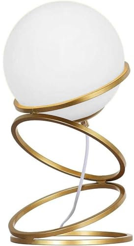 Lampada da Tavolo color Oro Ottone con Sfera Palla Bianco opaco Design elegante da interni per Illuminare e Decorare scrivanie comodini tavolini (Anelli sfalsati)