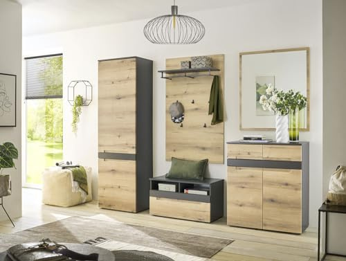 moebel-dich-auf Garderoben-Set TARENT Flur Garderobe 5-TLG. in anthrazit MDF/Evoke Oak MDF