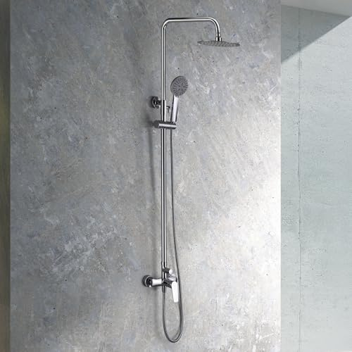 IMEX - Columna Ducha Monomando con Grifo | Conjunto de Ducha con Alcachofa y Rociador Antical | Griferia en Latón y Acero Inox S.304 con Barra Extensible | Serie Bélgica | Color Cromado