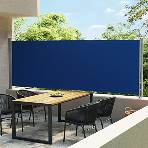 Homgoday Seitenmarkise Ausziehbar Markise Ausziehbar Seitenwandmarkise Sonnenschutz Sichtschutz Blickdicht Markise für Balkon, Garten und Terrasse 600x160 cm Blau