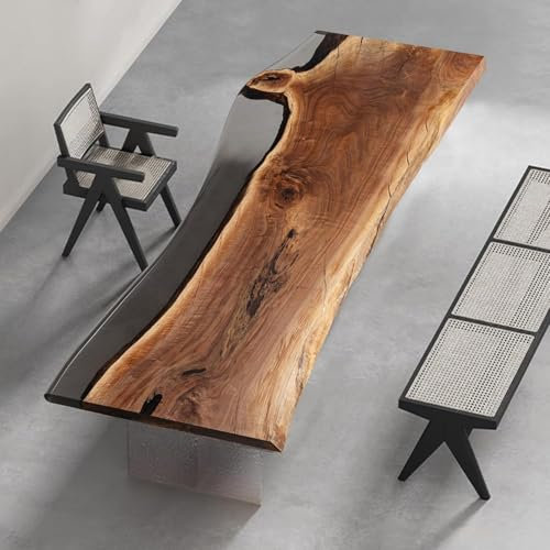 FOEVAFLO Schwarzer Walnussholz, großer epoxidharz Tisch, Epoxid-Flusstisch, Naturholz, Büroschreibtisch, Meeting, Küche, Esszimmer, Wohnzimmer, Heimdekoration