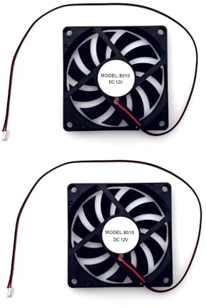 JZK 2 Stück 80x80x10mm DC 12V kleiner Kühllüfter 80mm mit 2 Pin-Leitungen, 4600 rpm, 0.37 A, 8010 kugelgelagerter bürstenloser DC-Lüfter 8cm, 3D-Druckerlüfter, PC-Computergehäuselüfter