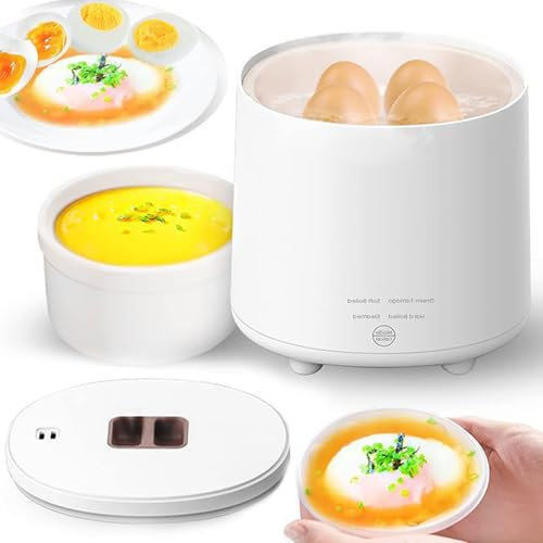 Hervidor de huevos eléctrico, hervidor de huevos comercial con capacidad para 4 huevos con apagado automático y alarma sonora, vaporizador de cocina para huevos duros, pasados por agua y Onsen Tamag
