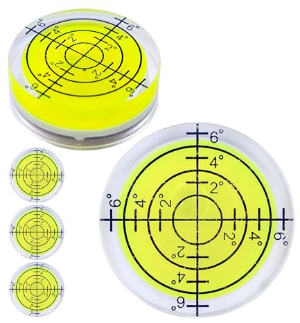 Runde Libellen Set, 5 Stück, mit Ø 32 mm Durchmesser, Wasserwaage mit Beschriftung, Libelle Wasser Waage, Kreis Nivellierung, Dosenlibelle für Wohnwagen, Kamera, Heimwerker, Spirit Level Bullseye Kit