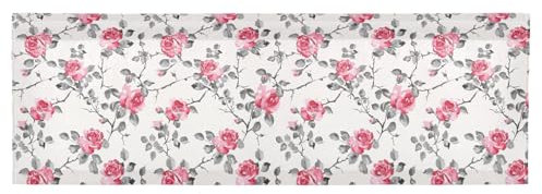 siphylline Blush and Red Roses Adjustable Window Valances 54 by 18 Inch, Kitchen Window Curtains Over Sink for Bathroom Bathroom Bedroom