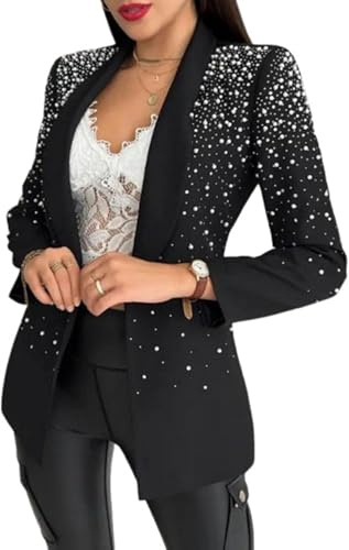 Goolecrimp Damen Frühling Pailletten Blazer Business Büro Lässig Langarm Glänzend Pailletten Spleißen Elegante Einfarbig Kleine Blazer Jacke