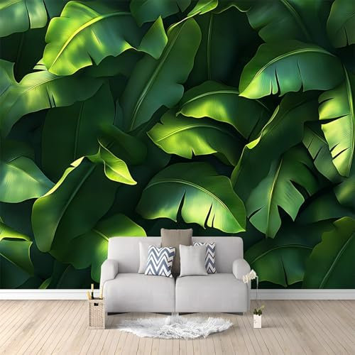 Carta Da Parati Soggiorno Foglia Di Banano Tropicale Verde 250x175 cm Murale Poster Grande Arte 3D, Carta Da Parati Fotomurale Decora per Camera Letto, Sala Pranzo, Cucina