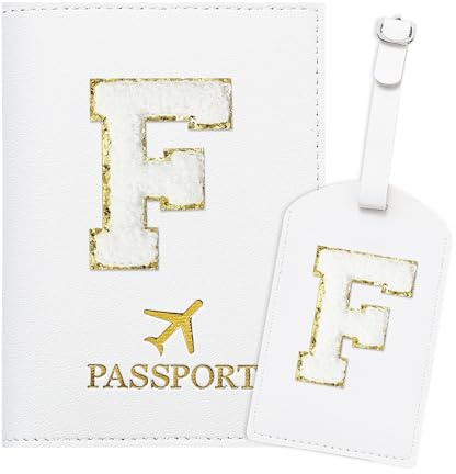 ZVRSUA Reisepasshülle Kofferanhänger Set mit Buchstabe , Reisepasshülle Personalisiert mit Namen, Passport Hülle Weiß, Travel Passport，Ausweistaschen，Geschenk für Frauen/Teenager/ Mädchen/Kind (F)