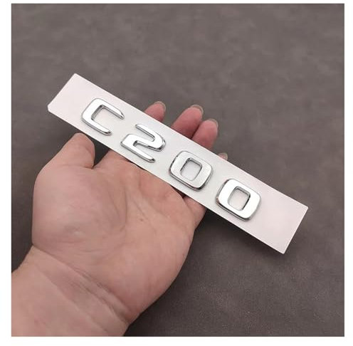 3D ABS Chrom Schwarz Logo C200 Emblem Klebebuchstaben Aufkleber Auto Kofferraum Abzeichen for W204 W205 C 200 C200 Aufkleber Zubehör(Chrome 17-24)