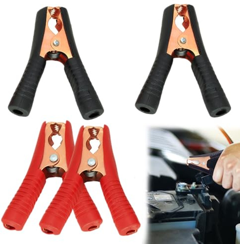 DONOONIS Confezione da 4 pinzette a Coccodrillo 12 V, pinzette a Coccodrillo 100 A, terminali Batteria in Rame Puro con Rivestimento Isolante, Cavo di avviamento per Batteria Auto Rosso Nero