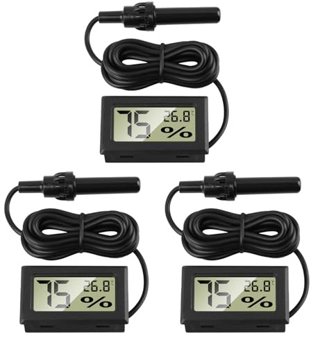 Lot de 3 Thermomètre Hygromètre Numérique avec Sonde Externes, Jauge de Température Humidité Mètre Digital Mini Température -50 à 70°C & Humidité 10 à 90% pour Aquarium Salle Séjour Reptile Incubateur