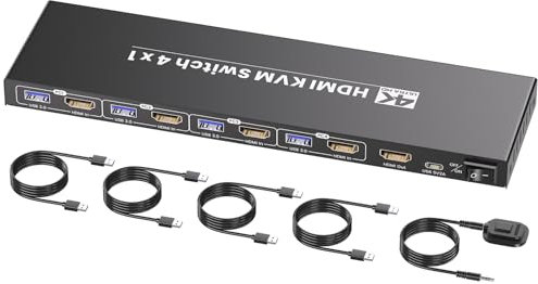 Switch KVM HDMI 1 Monitor 4 Computer, USB 3.0 4K/60Hz 4 porte HDMI KVM Switch per 4 PC per condividere 1 monitor, tastiera, mouse e altri dispositivi USB