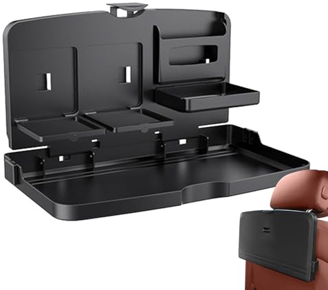 Bandeja de asiento trasero de coche – Tableta plegable para coche, bandeja compacta | Soporte para comida plegable, soporte para taza fija con almacenamiento multifuncional utilizado durante viajes