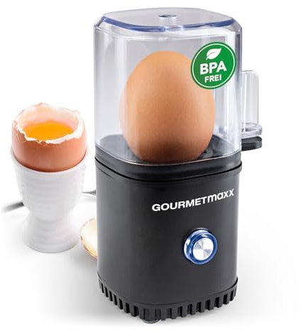 GOURMETmaxx Eierkocher für 1 Ei | Egg Boiler mit Eierstecher im Messbecher | Egg Cooker – 3 Härtegrade für deinen Eierbecher | Design Eierkocher klein – spülmaschinenfeste Teile