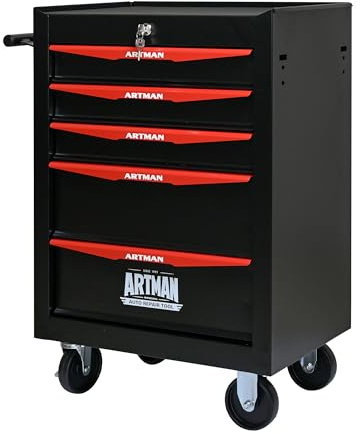 Aokleo 5 Drawers Rolling Tool Box on Wheels, Multifunctional Tool Chest Cabinet with Lock, Drawers Rolling Tool Cart Trolley Organizer Tool Storage Case for Warehouse,Garage,Workshop (Black&Red)