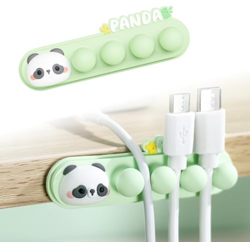 Self-Adhesive Animal Cable Holder, Silicone Cable Holder, Silicone Cable Clips, Self-Adhesive Cable Management Desk Organiser for Desk & Bedside Table, Charging Cable, Keys, Audio Cable (Panda)