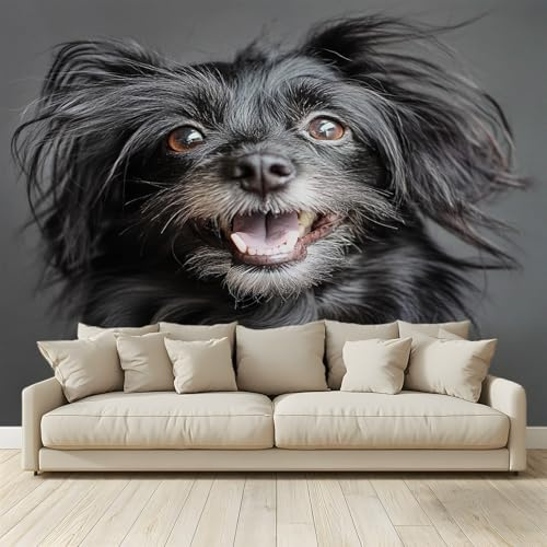 Papel pintado 3D fotomural animales: perro, negro, murales para salón, sofá, TV, hotel, tema pasillo de lujo fondo pintado mural 200 cm (L) x 140 cm (H) (142)