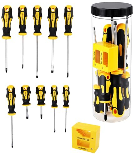 ZEONHEI 22PCS Screwdriver Sets with Magnetizer, 10 Phillips and 10 Flat Heads, 2 Set Magnetic Screwdrivers with Non-Slip Grip