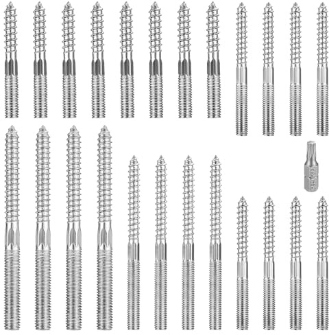 YFLeomry 24 Stück Stockschrauben M8, M8x60/80/100/120mm Torx Stockschraube | Doppelgewindeschrauben, Schraubstifte Gewindestifte,Holzschrauben Zubehör, Stahl Verzinkt, für die Möbelmontage
