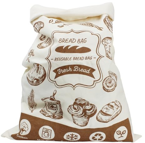 Sac à pain imprimé avec doublure en TPU et fermeture à clip, sac en coton et lin, 31 x 38 cm, imperméable, respirant, réutilisable, idéal pour le pain, les biscuits et les noix