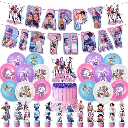 Birthday Decorations Idol Movie Hunters Happy Birthdays Party Decorations Kit，for School Classroom Decor Fan Meeting Birthday Parties Etc