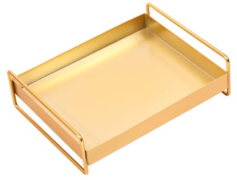 Mobestech Plateau de Rangement Métallique Doré Grand Format pour Bijoux et Cosmétiques, Organisateur Décoratif Multifonctions pour Bureau et Maison, Plateau de Service Élégant Polyvalent