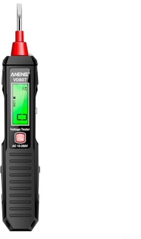 VD807 Digital Voltage Tester Pen with LED Light, 12-300V Detection Range for Live/Neutral Wire Identification, Sound and Light Alarm, AAA Batteries(Black)