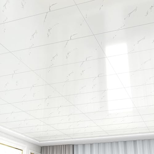 Cammeciso Deckenfliesen PVC,Dekoren Deckenpaneele,Deckenverkleidung Selbstklebend,AbgehäNgte Deckenplatten,Leichtgewichtig,Wasserdicht öLfest,FüR KüChe Schlafzimmer Badezimmer Wohnzimmer