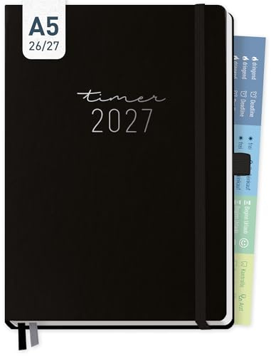 Häfft® Chäff-Timer Premium Kalender A5 2026/2027 Schwarz | 17 Monate Buchkalender mit Wochenplaner von Aug. 2026 - Dez. 2027, schöner Buchkalender mit Terminplaner & Terminkalender