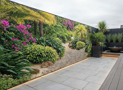 Lush Herbaceous Border Garden Mural, Waterproof Outdoor Wall Hanging Tapestry & Curtain, Tropical Gravel Path Wall Art & Fence Decor W236.22 inches x H70.87 inches