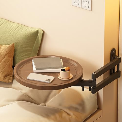 Genérico Mesa Plegable de Pared con Bandeja Redondas 30cm, Escritorio Extensible, Brazo metálico, Estante Flotante Giratorio, extensión de mesilla de Noche para Ventana Mirador