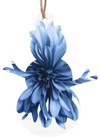WHJSHOP Adornos de madera de Navidad con forma de muñeco de nieve, 6 unidades, estampado de flores de dalia azul para colgar