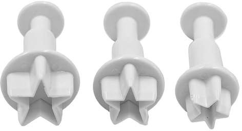 3Pcs White Five-Pointed Star Fondant Cutters, Cake Decorating Tools for Fondant, Modeling Paste, Cookie Dough, DIY Spring-Loaded Embossing & Cutting Tools for Baking