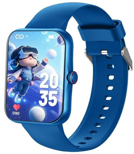 PTHTECHUS Smartwatch Kinder, Telefonuhr Sport Fitness für Kinder, 1,83 Zoll HD-Touchscreen, Benachrichtigungen Nachrichten, Fitness-Tracker für Jungen, Mädchen und Teenager (Blau)