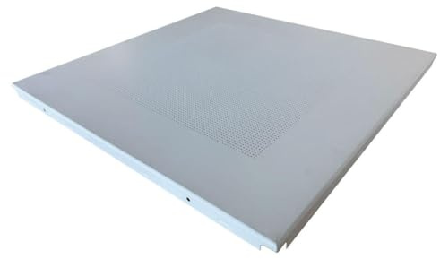 Isolamenti Comptoirs métalliques modulaires, 60 x 60 cm, blanc/blanc RAL 9003, acier galvanisé, haute performance acoustique, 20 panneaux, 7,20 m² (CLIP-IN perçage central)