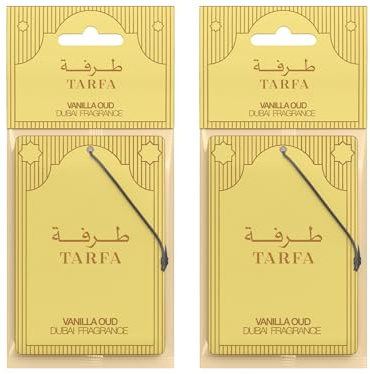 TARFA Vanilla Oud Car Air Freshener 2 Pack – Dubai Formulated Oil-Based Carded Car Fresheners | Strong Long-Lasting Luxury Oud Scent | UK Manufactured