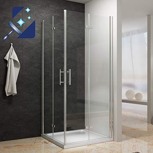 Duschkabine 90x90 x 195 cm begehbare Dusche Eckkabine Falttüren Falttürkabine rahmenlos 6mm ESG-Sicherheitsglas Klarglas NANO Beschichtung Links Rechts montierbar OHNE Duschwanne | AQUABATOS