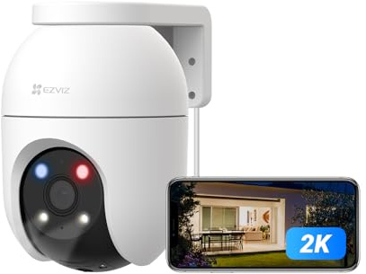 EZVIZ C8c 2K Pan Tilt WiFi Cam, Outdoor, Human/Vehicle Detection, C8c 3MP | Active Defense, Human Vehicle Detection, 360° Pan Tilt, 2K Color Night Vision, No Subscription Fee, Dual-Band WiFi 6