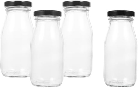 TEMPNAP 4piezas Botellas de Vidrio para Leche con Tapa Hermética Antidesbordamiento Paquete de Unidades para Jugos y Bebidas Frescas Uso Escolar y Oficina