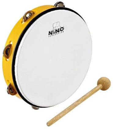 Nino Percussion Headed Tambourine Instrument - Musikinstrument für Kinder ab 5 Jahren - Durchmesser 10 Zoll - Kunststoff, Gelb (NINO24Y) | Musikinstrument für Kinder ab 5 Jahren, Durchmesser 10 Zoll, Kunststoff