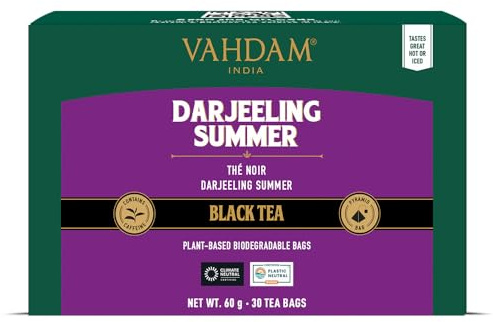 VAHDAM, Darjeeling Schwarz Tee (30 Teebeutel) Mittleres Koffein Tee | 100% Reine Unvermischte Darjeeling Teebeutel Aus Indien | Brau Heiß, Eis oder Kombucha Tee