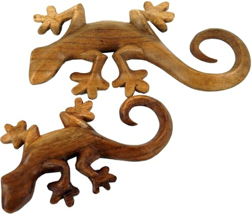 Geschnitztes Wandbild Deko Gecko aus Holz, links, groß ( 22*11*2,5 cm) | Handgeschnitzt, traditionell balinesische Handwerkskunst, einzigartiges Unikat, verleiht Wänden besonderen Charme.