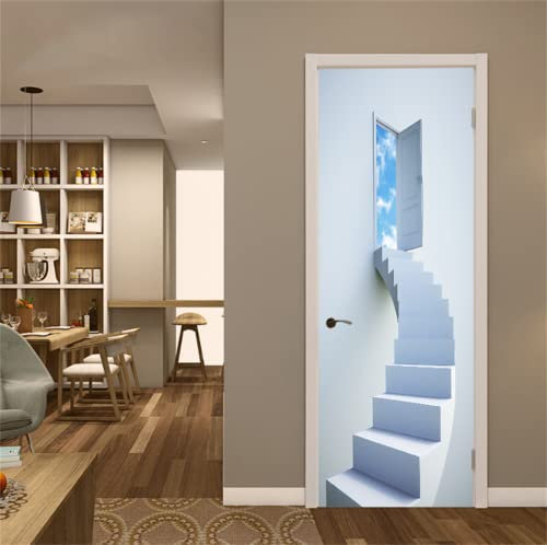 FLFK 3D Türtapete Selbstklebend TürPoster 77x200cm-Weiß Spiral Treppe Türaufkleber Abziehen und Aufkleben Mauer Aufkleber Zuhause Dekor(2 Stk/Set)