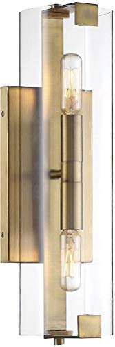 Savoy House 9-9771-2-322 Winfield Modern Scandinavian Clear Glass Rectangular Wall Sconce, 2-Light 120 Total Watts, 16 H x 5 W, Warm Brass