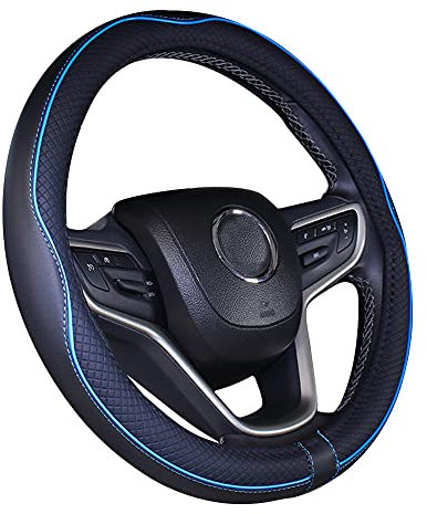 Istn Mikrofaser Leder Auto Lenkradbezug 15 Zoll (schwarz Blau)