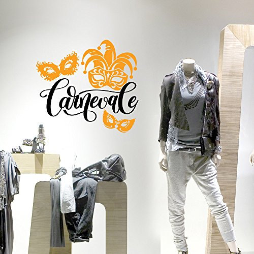kina VC0329 Wandtattoo - Fasching und Masken - Maße 60 x 60 cm - Schwarz und Dunkelgelb - Fensterbilder für Karneval, Schaufenster, Sticker, Aufkleber