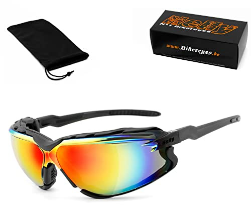 HELLY® - No.1 Bikereyes® | Bikerbrille, Chopperbrille, Motorrad-Sonnenbrille, Motorradbrille | beschlagfrei, winddicht, bruchsicher, Polster abnehmbar | TOP Tragegefühl | Brille