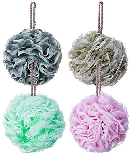 Novosun Loofah Bath Sponge Luffa Loofa Body Scrubber Soft Mesh Pouf Wash Puff Shower Puff Shower Ball Exfoliating Shower Sponge Pack of 4 (60g/pcs)