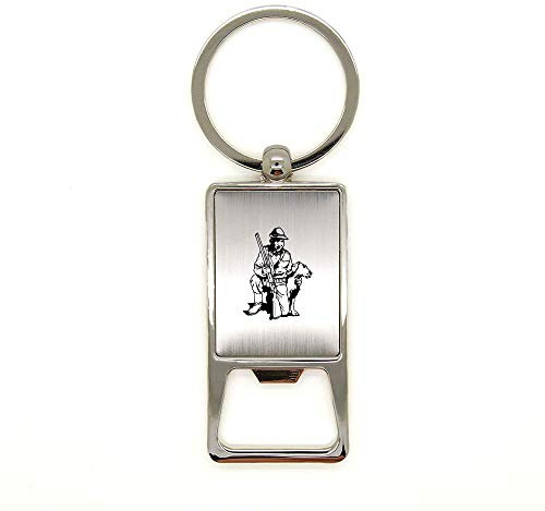 Porte clé en métal alu brossé Chasseur et chien 2 décapsuleur gravure laser